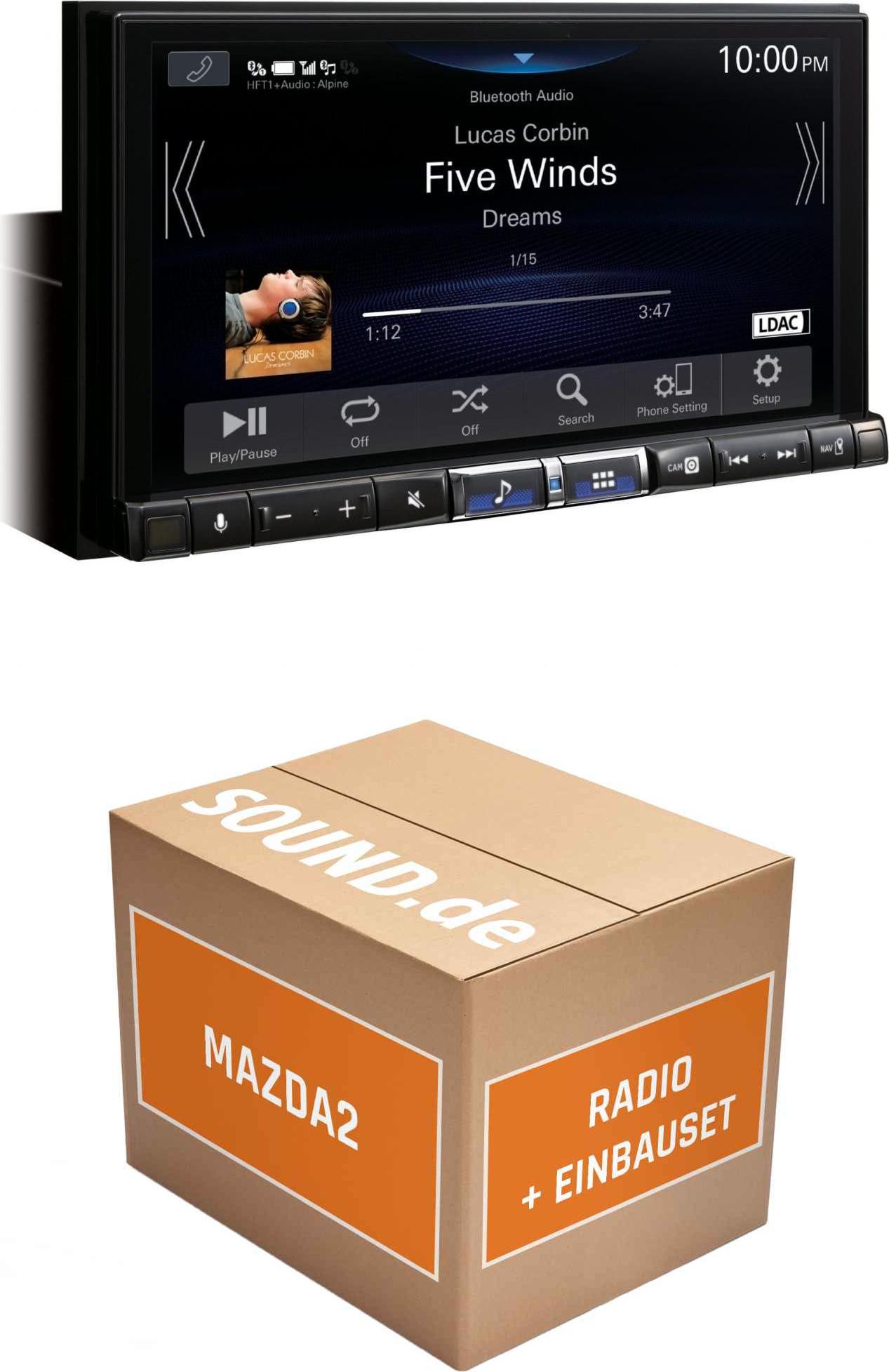 Autoradio Einbaupaket Alpine iLX-705D passend für Mazda2 DE | Wireless Apple CarPlay Wireless Android Auto