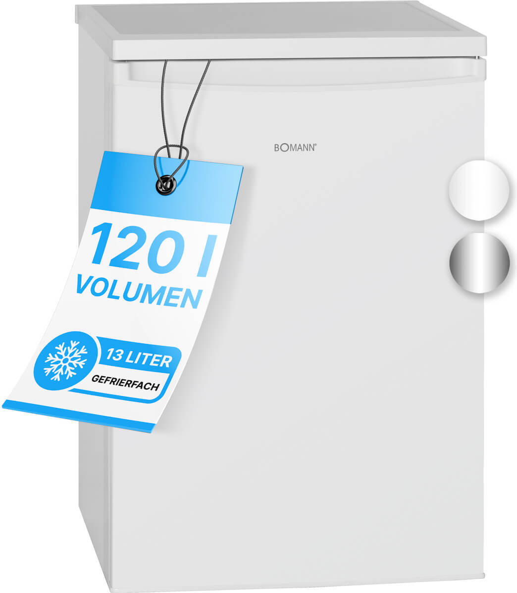 Bomann Kühlschrank mit Gefrierfach | mit 120L Nutzinhalt | Kühlen 107L & Gefrieren 13L | Fridge mit 3 Türablagen & 2 Glasablagen | KS 2184.1 weiß