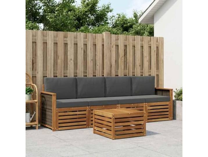 HFMDRMU Gartenmöbel Set massiv Akazie, Outdoor-Sofagarnitur mit Kissen 5 pcs, modulares Sofa wetterfest in Natur und Anthrazit