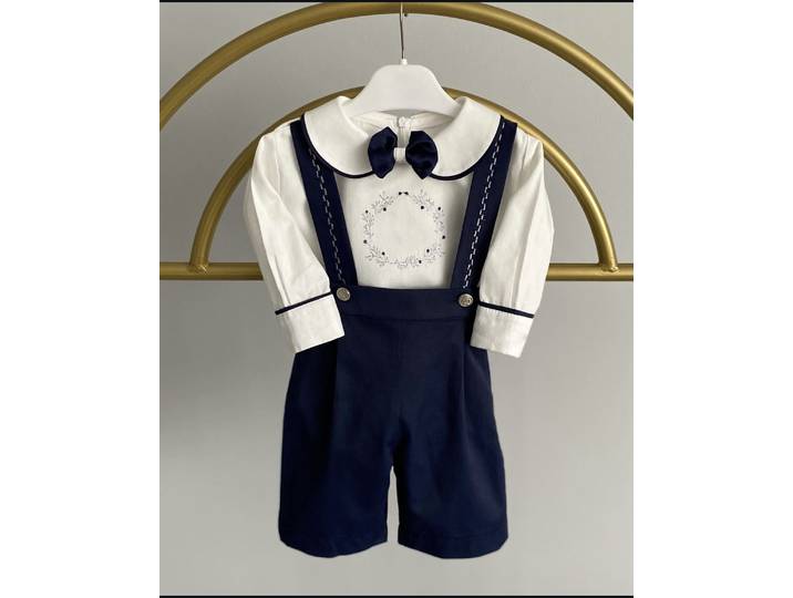 Ensemble bébé garçon automne hiver bleu marine velours fleur broderie Vintage costume pour Eid casual fête anniversaire C112