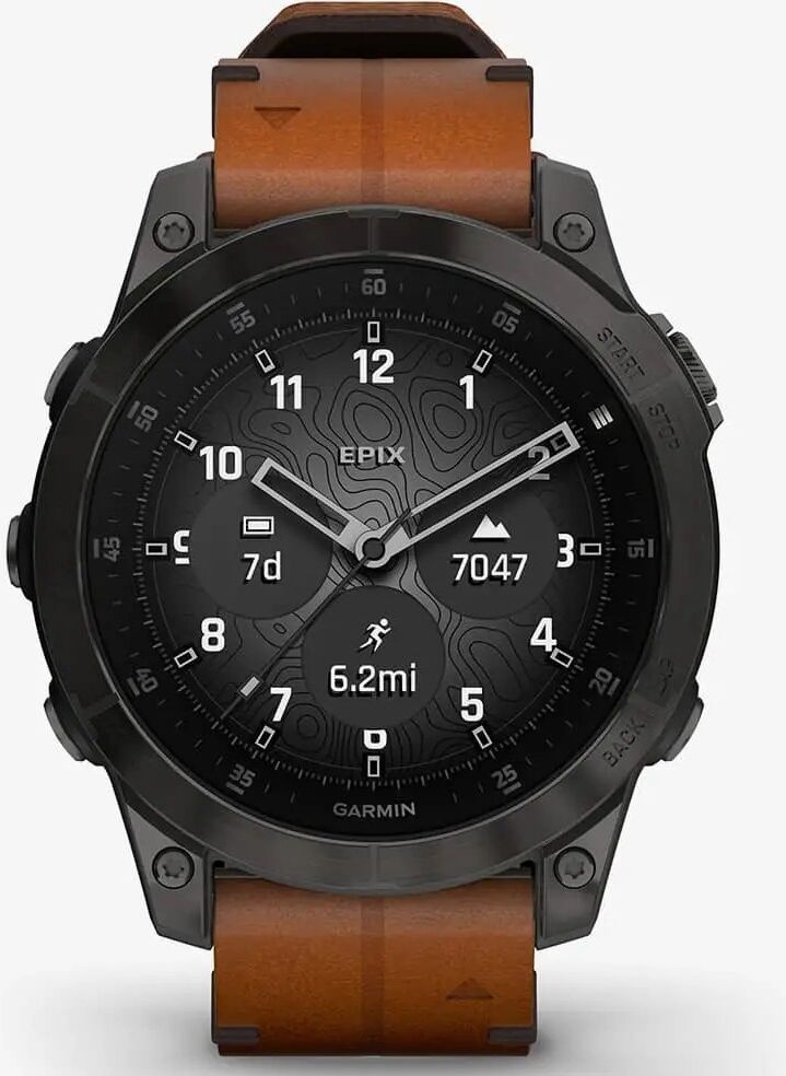 Garmin epix (Gen 2) Sapphire Edition 47mm GPS Smartwatch - Black Titanium with Chestnut Leather Band
