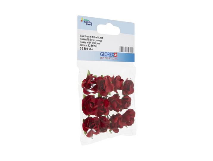 Glorex Röschen mit Draht Rot 18 mm 12 Stück