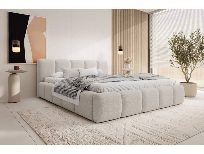 Compleo Polsterbett mit niedriges Kopfteil, Design Bett Abgerundet mit dicker Polsterung