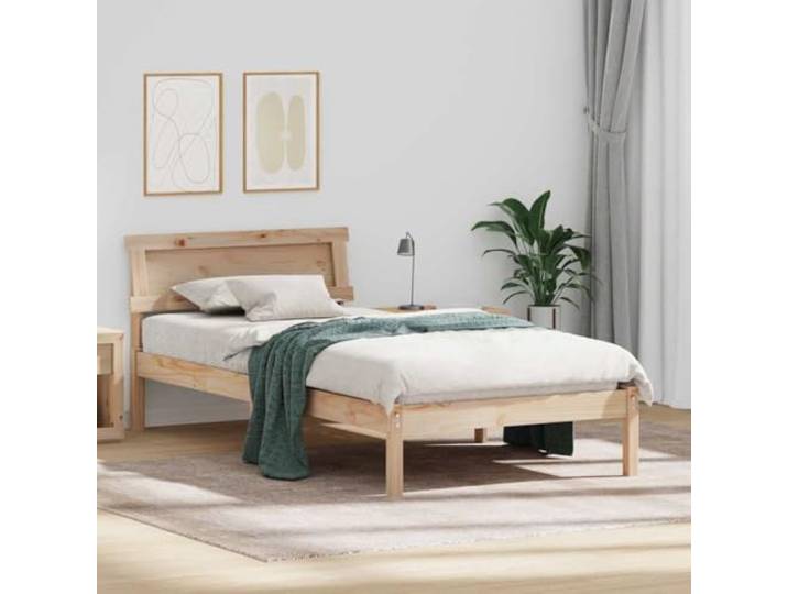 Massives Kiefernholz Bettgestell mit Kopfteil Modernes Plattformbett 90 x Bettgestell Massives Kiefernholz 90x190 cm mit Kopfteil Braun USB Modernes Plattformbett Ohne Boxspring