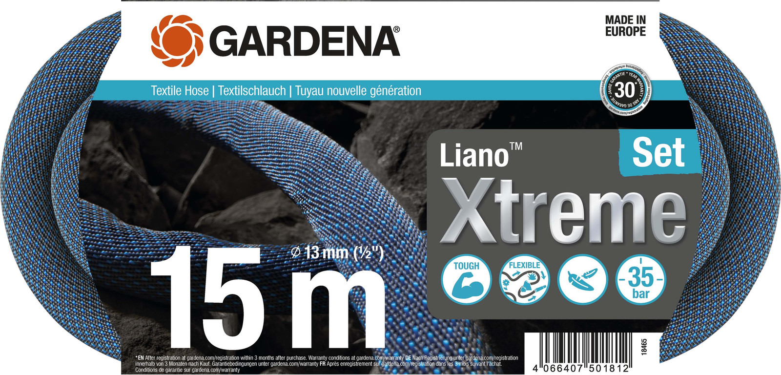 Gardena Liano Xtreme Textielslang 1/2 inch, 15 m Set