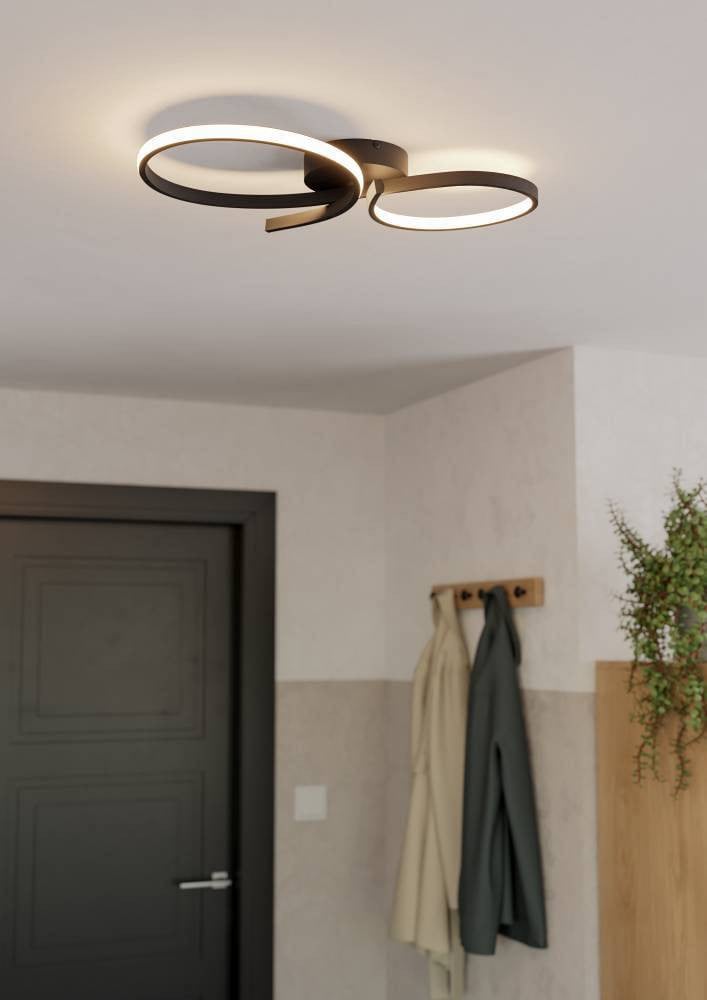 Eglo Serpins LED-plafondlamp zwart met warm wit licht, 2500 lumen, B: 60 cm, D: 8 cm, H: 7,5 cm