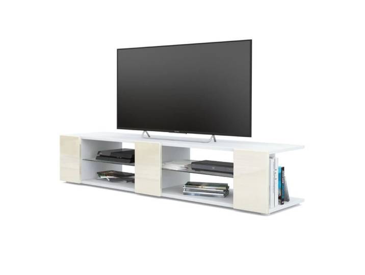 Vladon Meuble TV Armoire basse Movie V2 Corps en Blanc mat - Façades en Crème haute brillance