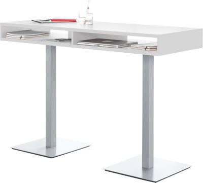 Konferenz-Stehtisch BOX, bis 6 Personen, Rechteck, Standfuß, B 1600 x T 600 x H 1105 mm, weiß/alusilber