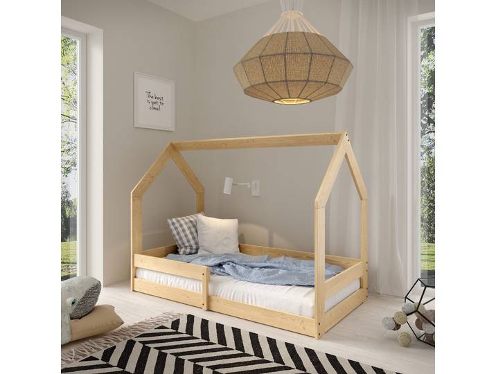 FLORA Bett in Hausform 80x160 cm Kinderbett aus Kiefer Natürliche Materialien Sicher