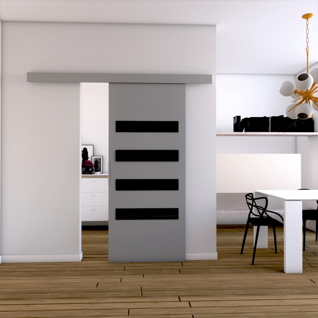 Latitude Run Cassius Veneers Sliding Doors White 205cm H x 106cm W x 1.6cm D