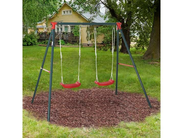 Outsunny Balançoire Double Enfants Extérieur Métal 40kg Vert Rouge