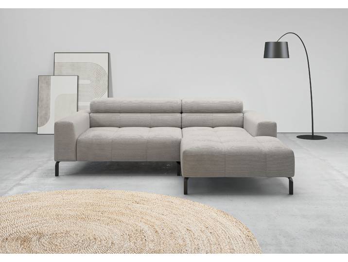 Ecksofa, Feincord, Grau, 223×71×179 cm, Kopfteilverstellung, Modern, Home-affaire