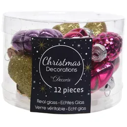 Christmas Decorations 12 Christbaumschmuck Figuren Mix 4cm Glas Zapfen Herzen Sterne Blumen Anhänger