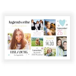 Einladungskarte Jugendweihe: Bildreiche Jugendweihe mit Fotos in Weiß