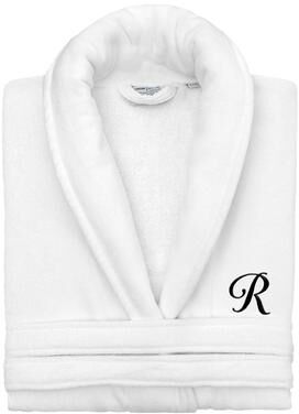 Authentic Hotel and Spa 100% Turkish Cotton Personalized Unisex Anovia Velour Bathrobe - Black Script Font