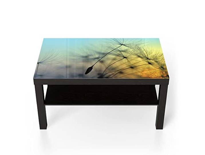 DEQORI Glastisch schwarz groß 90x50 cm Motiv Schirmchen in Abendsonne ausgefallener Beistelltisch aus Glas Hochglanz Couchtisch fürs Wohnzimmer moderner Couch Tisch mit Design