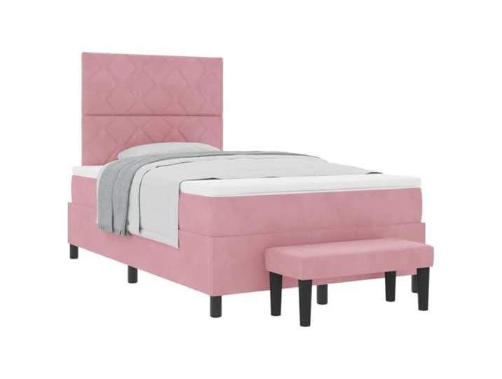KTHLBRH Boxspringbett mit Kopfteil rosa 200 x 120 cm Samt Kopfteil aus Samt, Holzrahmen, mittelfeste Matratze, modernes Design, pflegeleicht