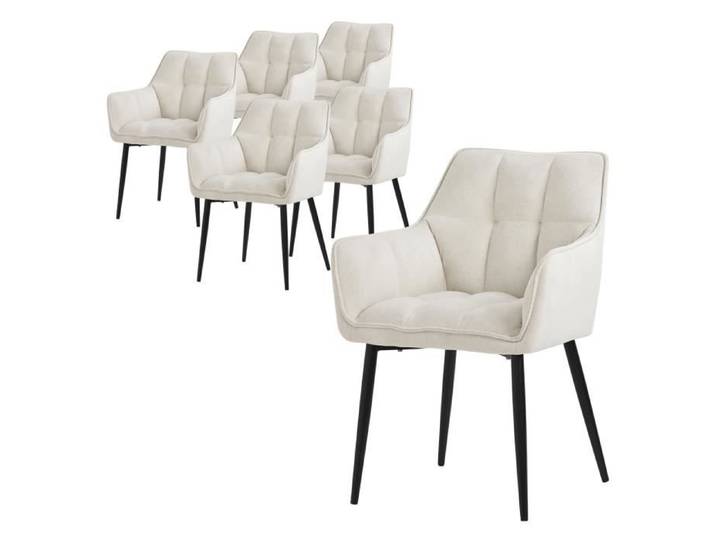 ML-Design 6x Chaises Salle à Manger en Tissu Éponge Crème Chaise Cuisine Assise Rembourrée Fauteuil Ergonomique Design Élégant