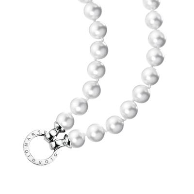 Perlenkette "Muschelkern Perlen, Ringverschluss, Silber 925", weiß, GIORGIO MARTELLO MILANO, Halsketten, Damen, 45cm, Silber 925 (Sterlingsilber), Perlenkette