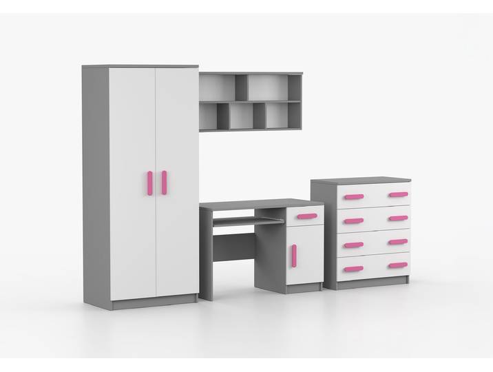Kinderzimmer Komplett - Set JONAS II 02 (4-teilig) Grau Weiß Rosa