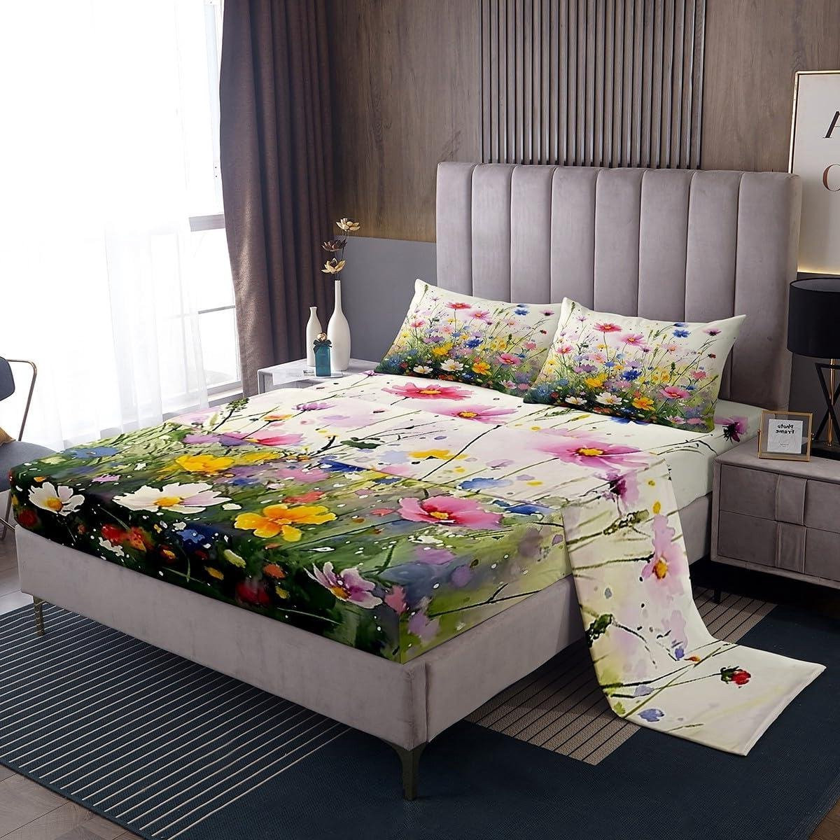 Kleurrijke beddengoed set met bloemenprint van microvezel, Double 135 x 200 cm