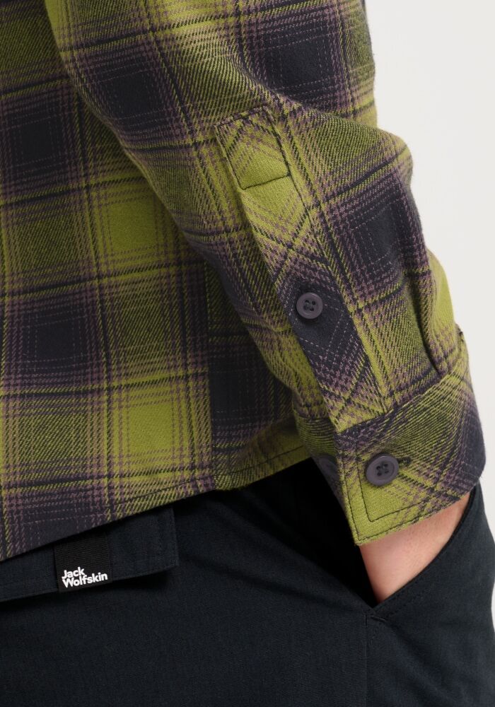 Flanellhemd JACK WOLFSKIN "BAJA FLANNEL SHIRT M", Herren, Gr. L (52), Normalgrößen, checkschwarznavy, sheerplum, Obermaterial: 100% Baumwolle, Hemden Flanellhemd, Flanellhemd, weich, atmungsaktiv