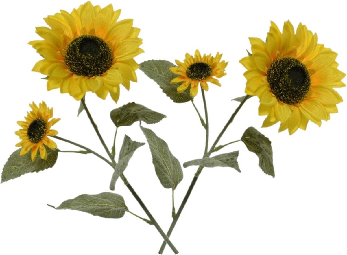 Set van 5 gele kunstzonnebloemen Helianthus, Hoogte: 72 cm
