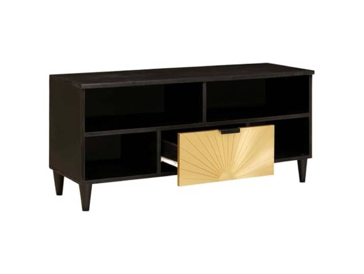 HKQWPBF TV-Schrank Schwarz und Gold 100 x 33 x 46 cm Holzwerkstoff Schwarz-goldene Farbgebung, goldene Schubladen, Stangengriffe, konische Beine, Holzwerkstoff, Wohnzimmer