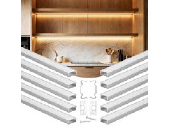 VEVOR LED Profil 10er-Pack 2 m, Eloxierte Aluminiumprofile mit Milchiger Abdeckung, Endkappen & Befestigungsclips, Kanäle, Diffusor für LED-Streifen, Ideal für Unterbau-Arbeitsplatten, U Form