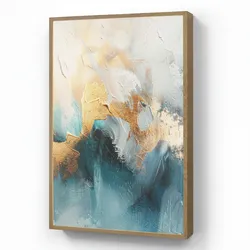 WANDLEUCHTE MIT AKKU Abstrakt - Kunst - Gold - Blau Farbwechsel 70x100 cm Wandlampe