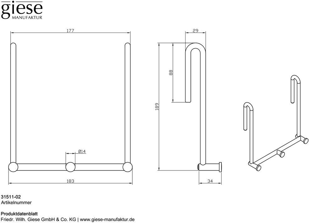 Giese Haken 3 für Glasduschwand, Accessoires, 31511-02, chrom - chrom