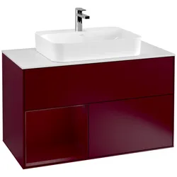 Villeroy und Boch Finion Waschtischunterschrank F361HBHB 100cm, Abdeckplatte white matt, Regal links Peony, Peony Matt