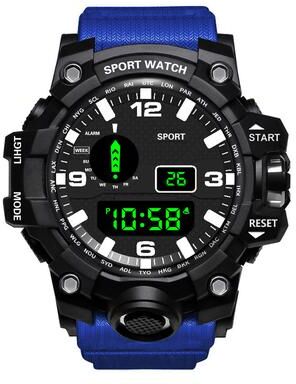 Youfap Market Multifunctional Waterproof Fashion Men's Sports Wristwatch With Luminous Alarm For Military Use, Large Dial blue
