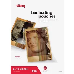 Viking Laminierfolien DIN A4 Glänzend 75 (2 x 75 Mikron) Transparent 100 Stück