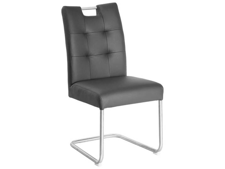 Novel Schwingstuhl, Schwarz, Edelstahl, Metall, Echtleder, Büffelleder, Rundrohr, C-Form, 46x97x57 cm, Esszimmer, Stühle, Esszimmerstühle, Schwingstühle