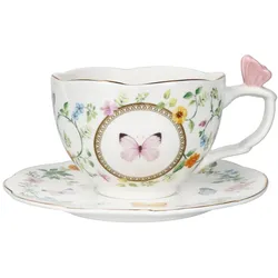 Dancing Butterflies Tasse mit Untertasse Porzellan floral Goldrand Tee Kaffee