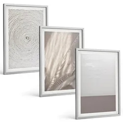 BILDER SET 3er Set - 40x60 cm Silberner Rahmen - Natürliche Boho-Texturen
