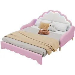 OKWISH Sofabett 140x200 cm mit umwandelbarer Liegefläche und Kopfteil mit LED-Beleuchtung – stilvolles Design in Rosa