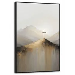 LEINWAND Bilder mit Rahmen - Hügel - Abstrakt - Kreuz - Christentum - 60x90