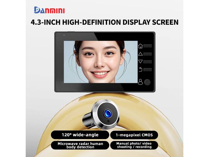 Danmini – sonnette visuelle judas, 4.3 pouces, écran LCD HD, visionneuse de porte numérique, 1 million de pixels 120 ° Sonnette de porte œil de chat de sécurité avec caméra