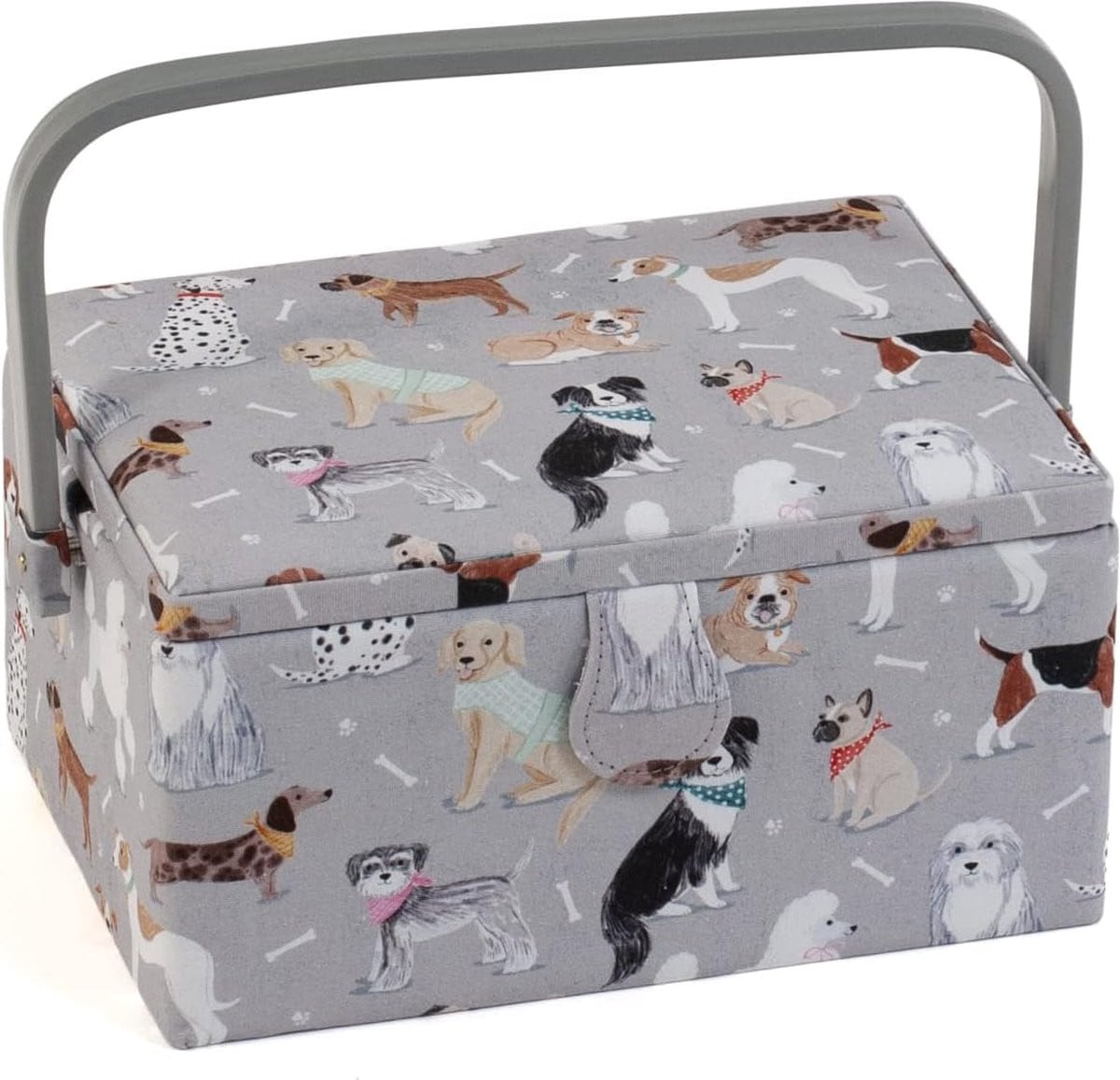 Exclusieve grijze naaidoos voor honden met deksel en handvatten