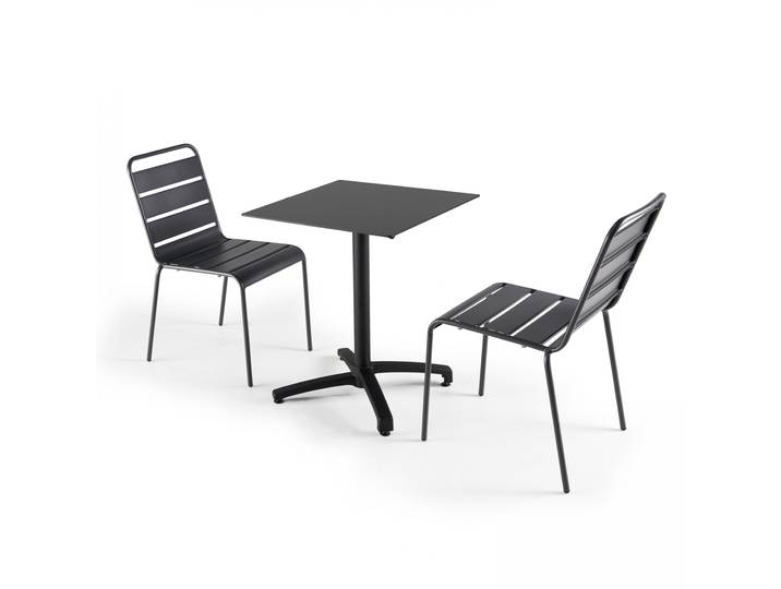Oviala - Table carrée inclinable noir 60 x 60 cm HPL + 2 chaises en métal