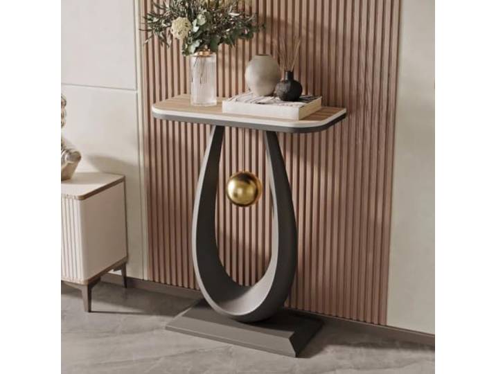 YTSJXN Konsolentisch schmal aus Steinplatte & Metall, moderner Flurtisch Sinterstein-Platte, Eingangsbereich, Schmaler console table, Stabile Eisenstruktur(Black wood,40X30X75CM)