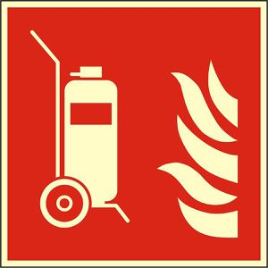 Abtec Hinweisschild ISO 7010 F001 Kunststoff, 20 x 20 cm, langnachleuchtend, Fahrbarer Feuerlöscher