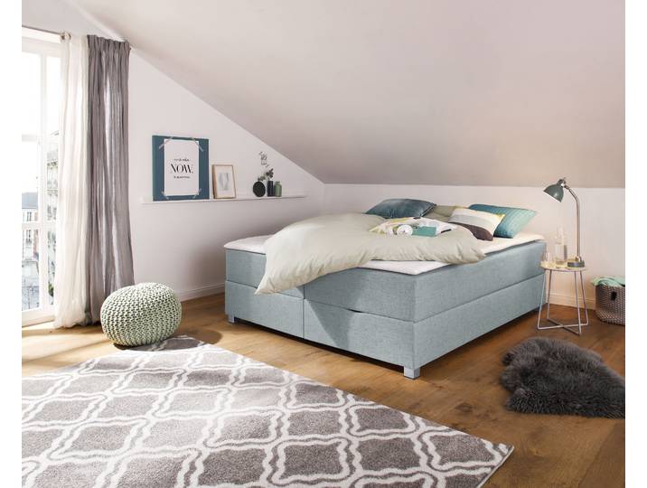 Boxbett, Struktur Fein, Petrol, 180×220 cm, Mit Bettkasten, Modern, Inosign