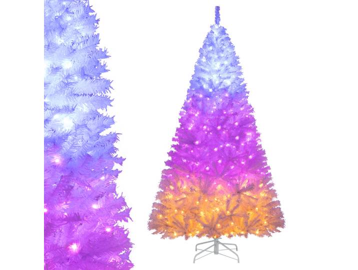 225 cm Kunstmatige Kerstboom met Driekleurige LED-lichtjes Dennenboom Witte Kerstboom