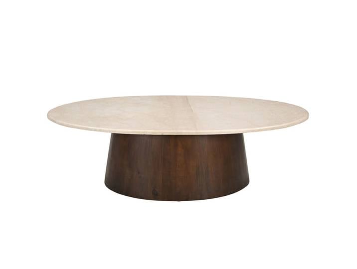 Table basse ovale en marbre et bois massif brun