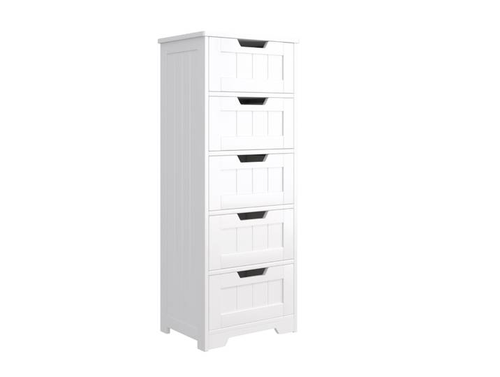 Getone Meuble Salle de Bain, Commode Blanc, Meuble de Rangement avec 5 Tiroirs, Armoire Salle de Bain Gain de Place 40x30x102cm