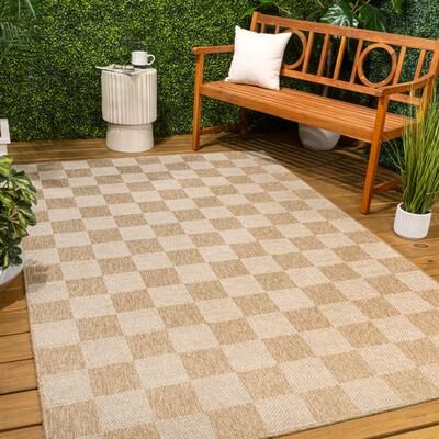 JONATHAN Y Mason Easy Jute Geometric Boho Checker Weave Indoor/Outdoor Area Rug