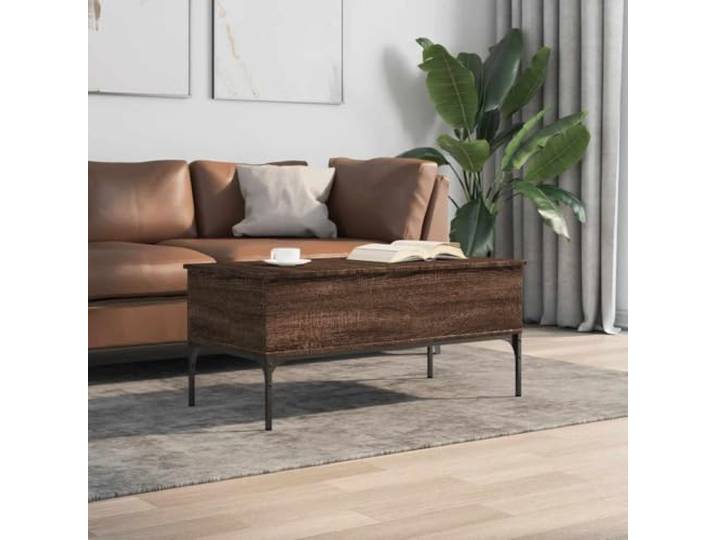 KTHLBRH Beistelltisch Eiche braun 100 x 50 x 45 cm Holz und Metall Hebefläche, 2 versteckte Fächer, 4 verstellbare Füße, Gestell aus Metall